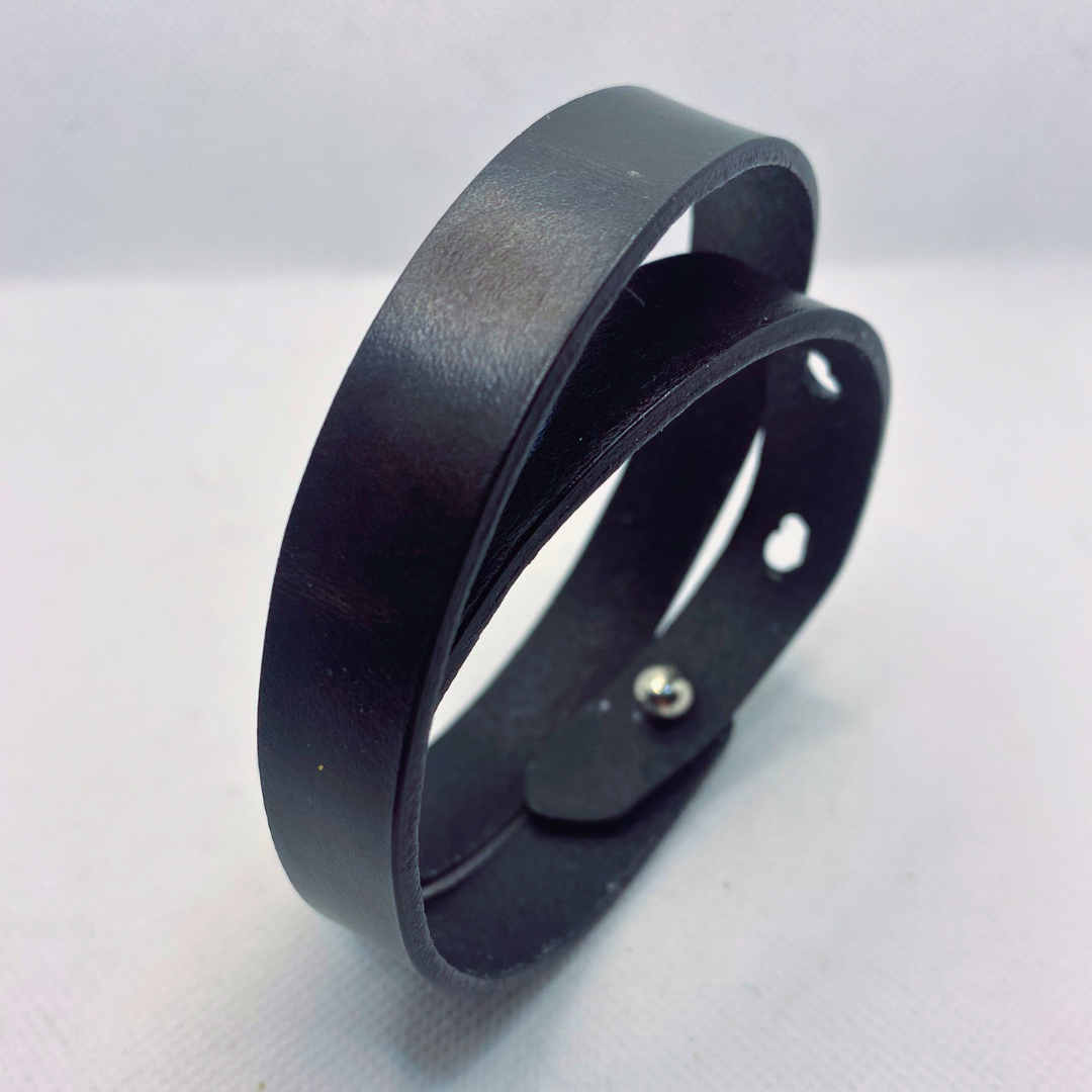 Double Wrap Black Leather Bracelet