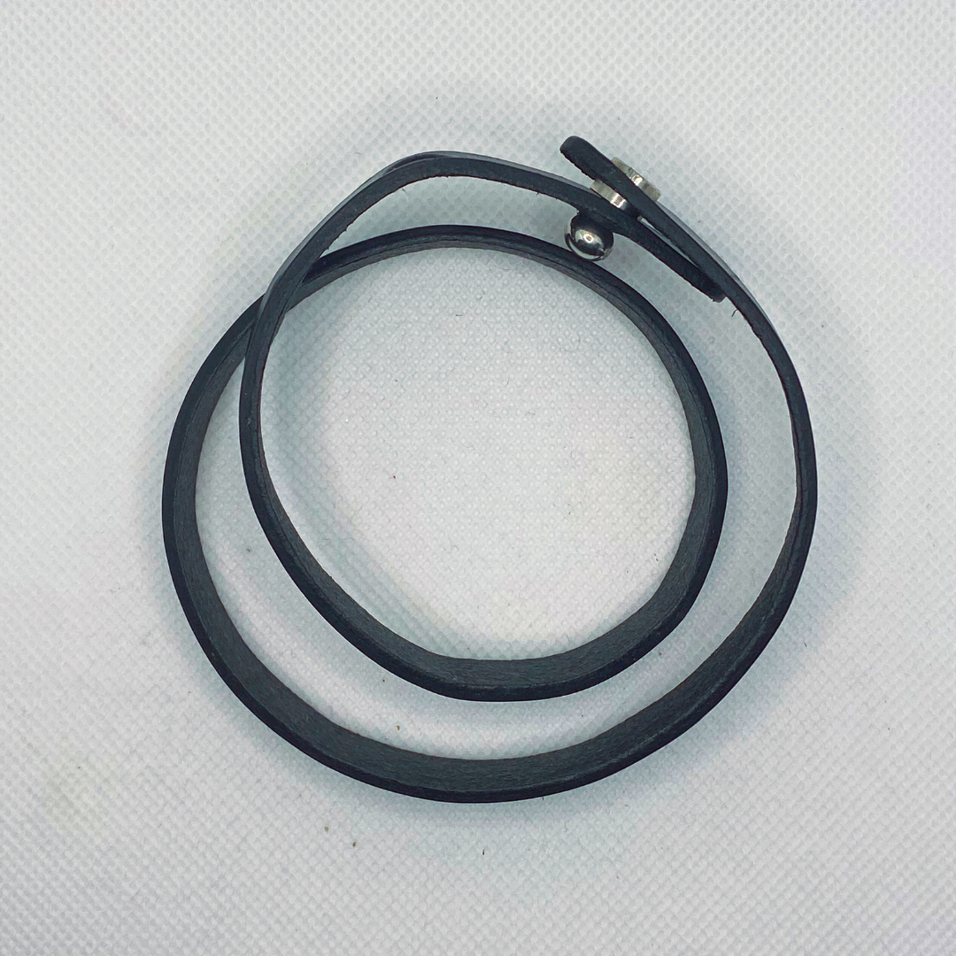 Double Wrap Black Leather Bracelet
