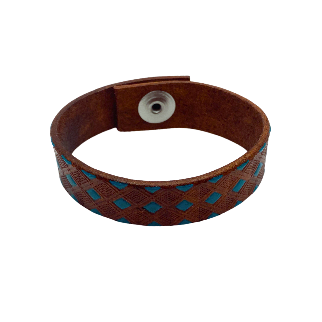 Dark Teal Diamonds Leather Bracelet