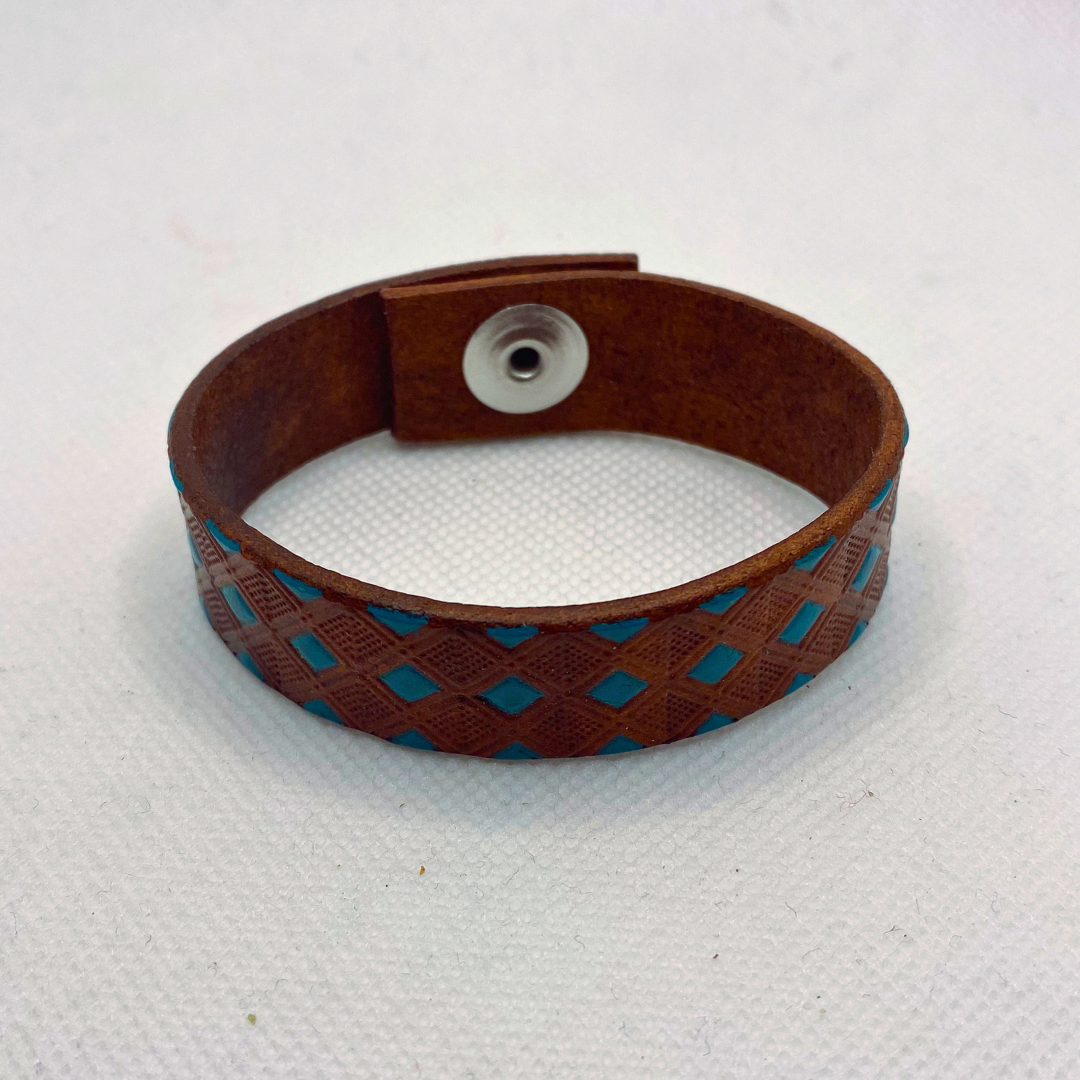Dark Teal Diamonds Leather Bracelet