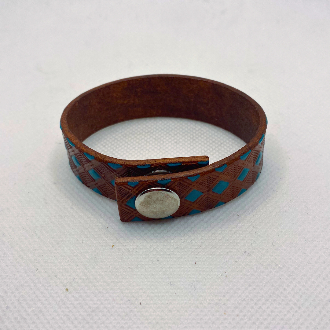 Dark Teal Diamonds Leather Bracelet