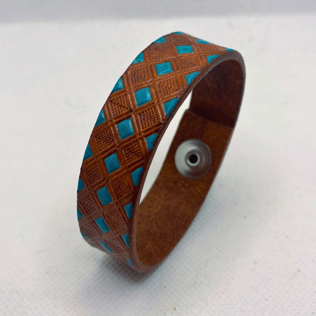 Dark Teal Diamonds Leather Bracelet