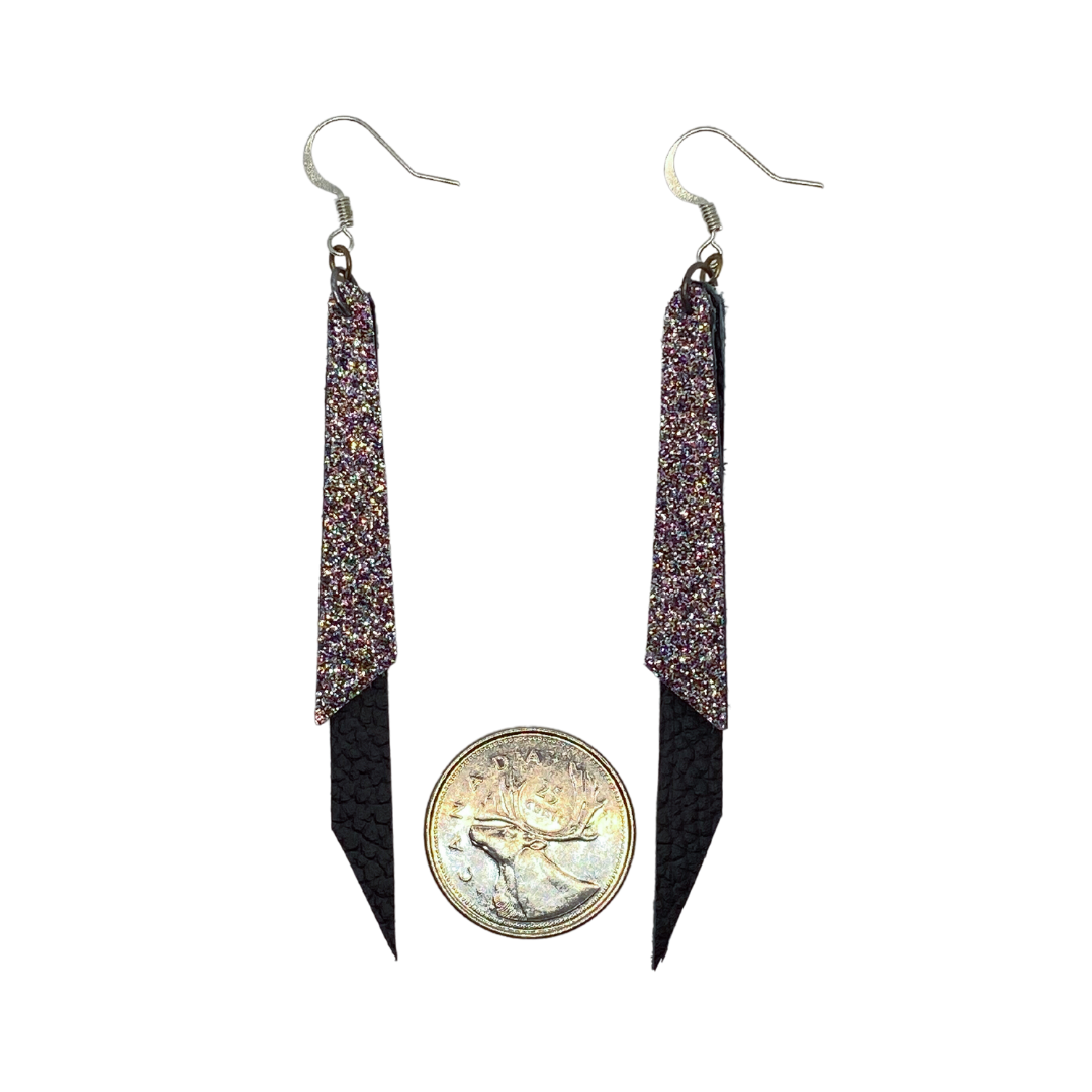 Pink Champagne Glitter and Black Dangle Earrings