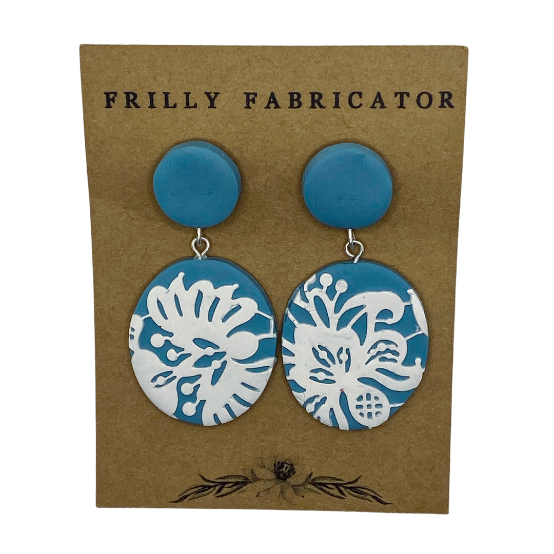 Lace on Cool Blue Clay Earrings