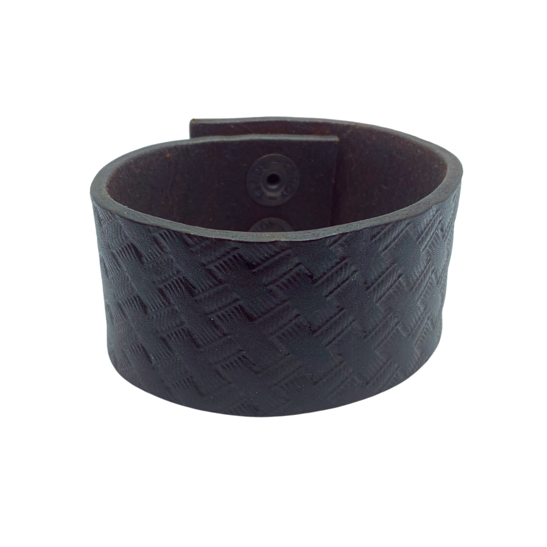 Dark Brown Basketweave Leather Cuff