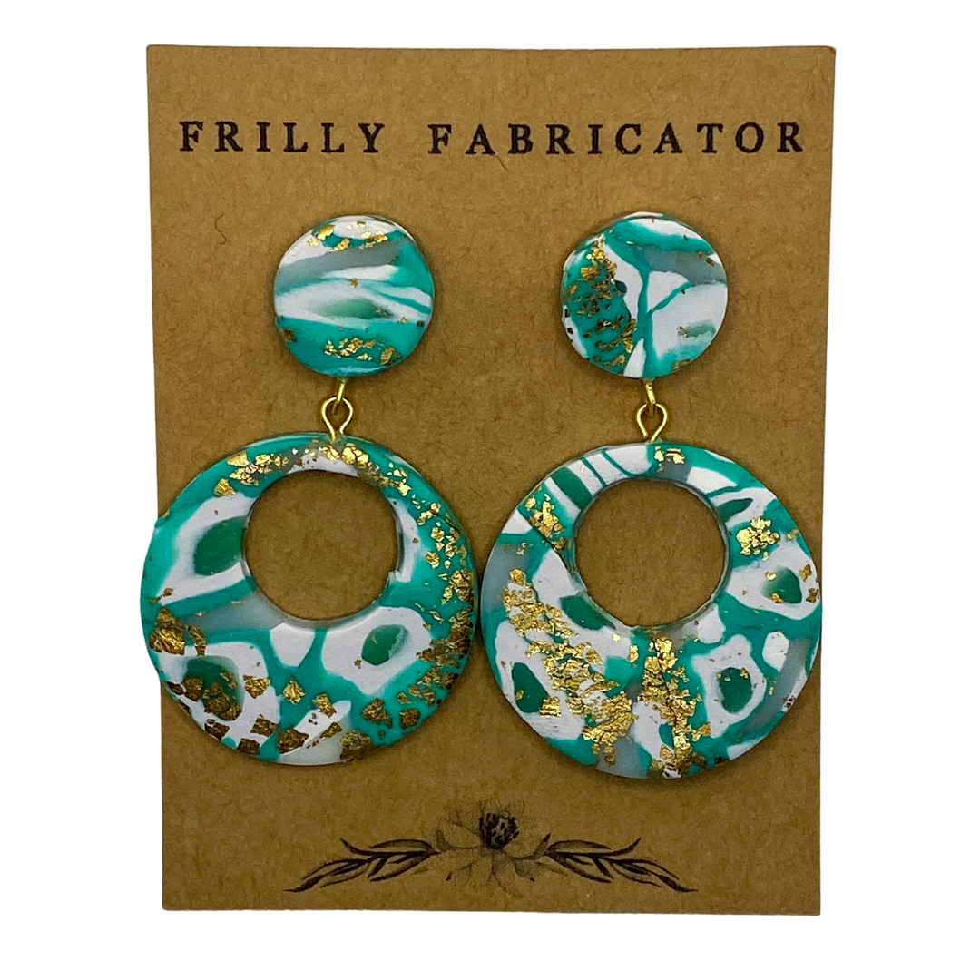 Teal Marble Polymer Clay Earrings