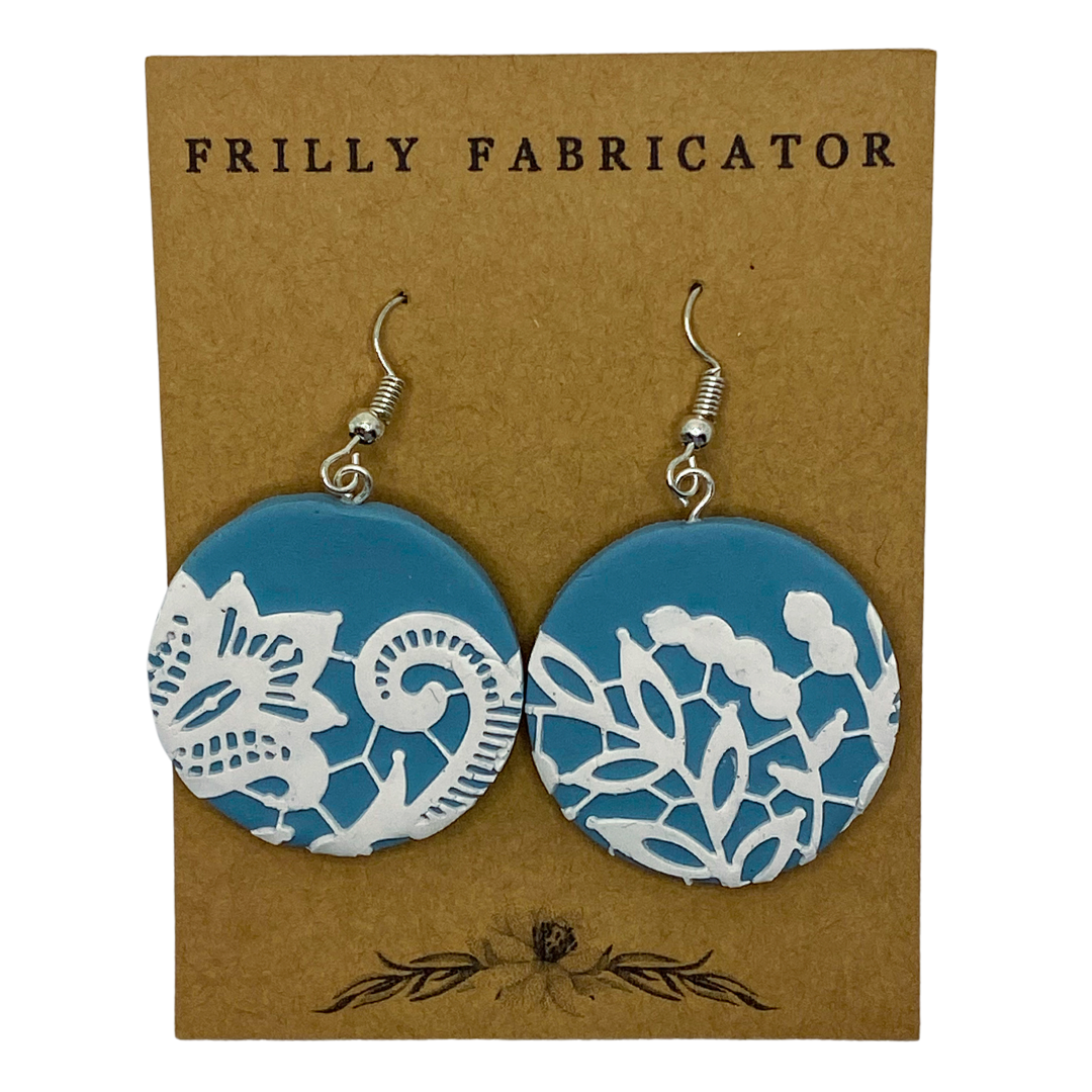 Lace on Cool Blue Clay Earrings