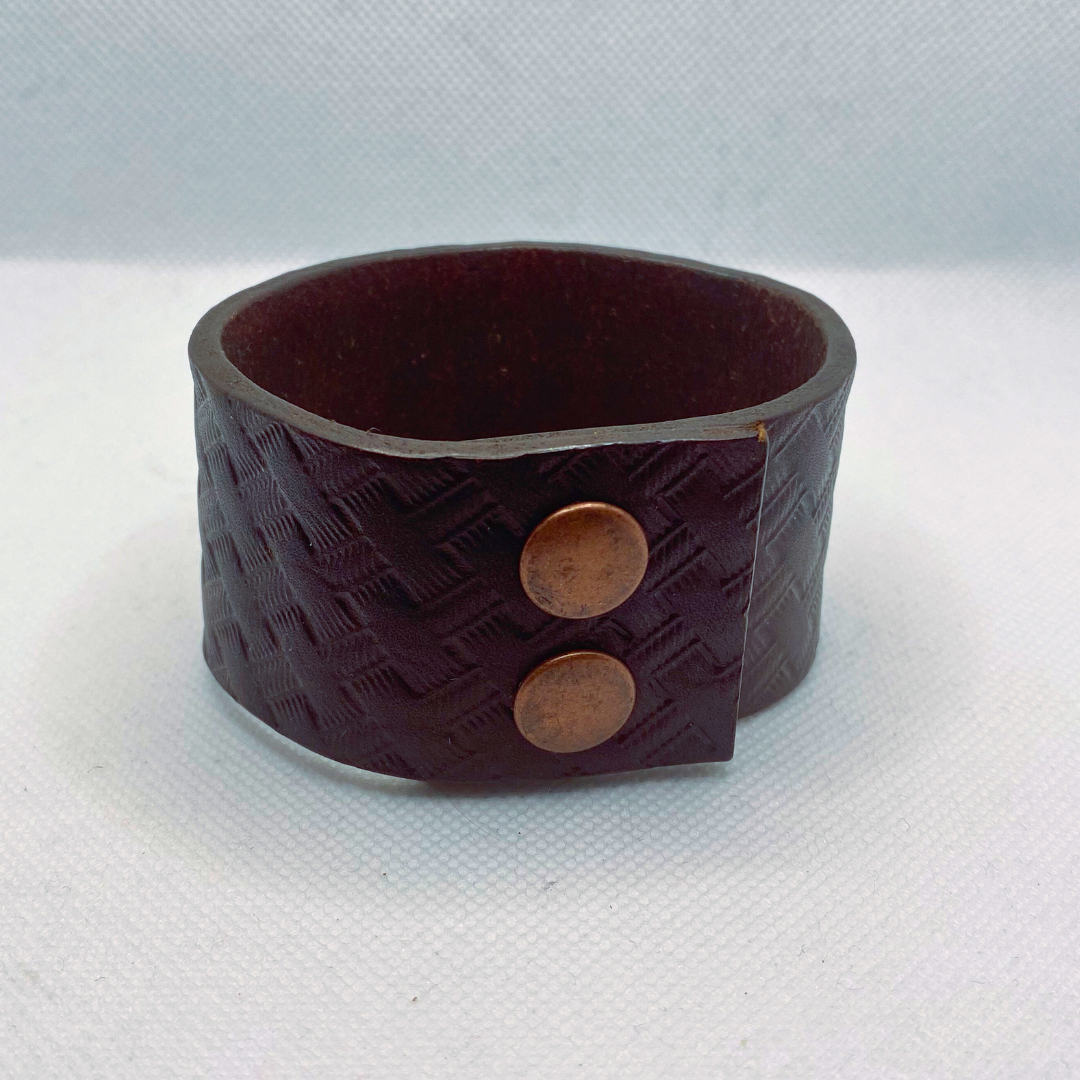 Dark Brown Basketweave Leather Cuff