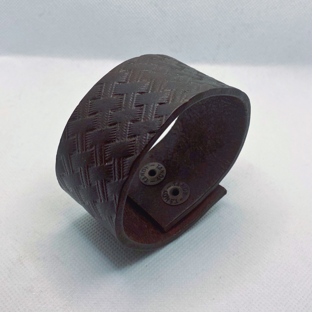Dark Brown Basketweave Leather Cuff