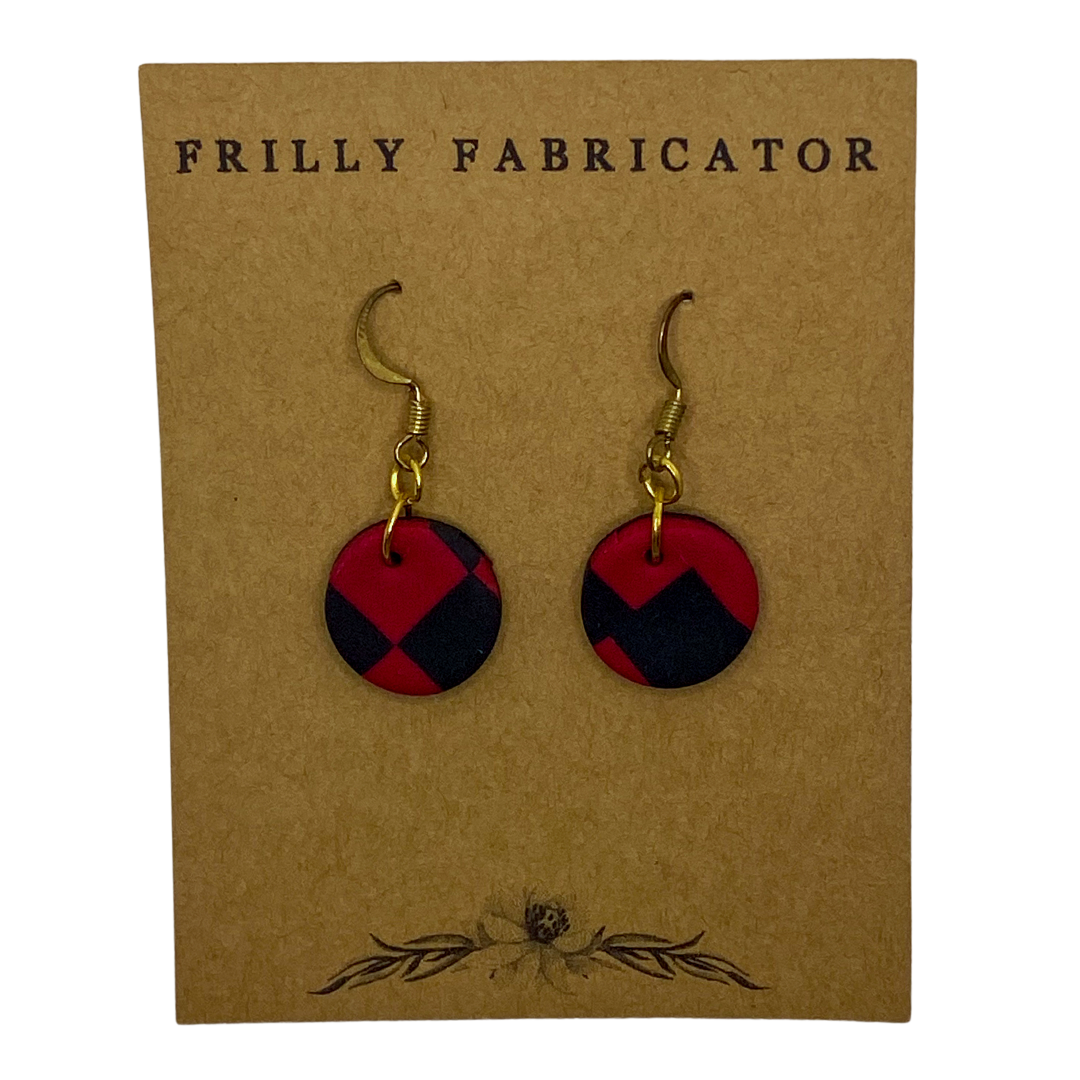 Red and Black Checkered Clay Earrings