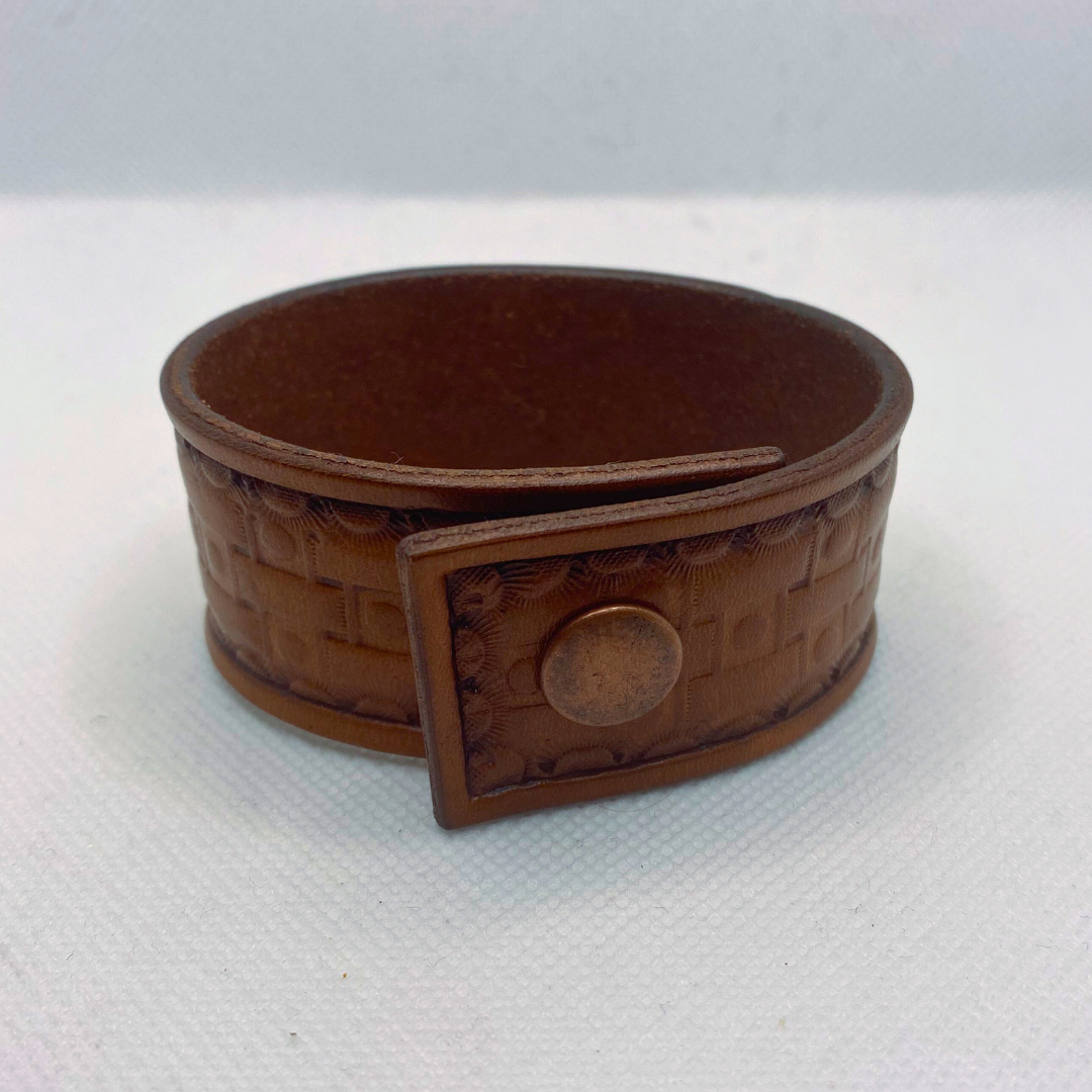 Brown Leather Basketweave Embossed Cuff