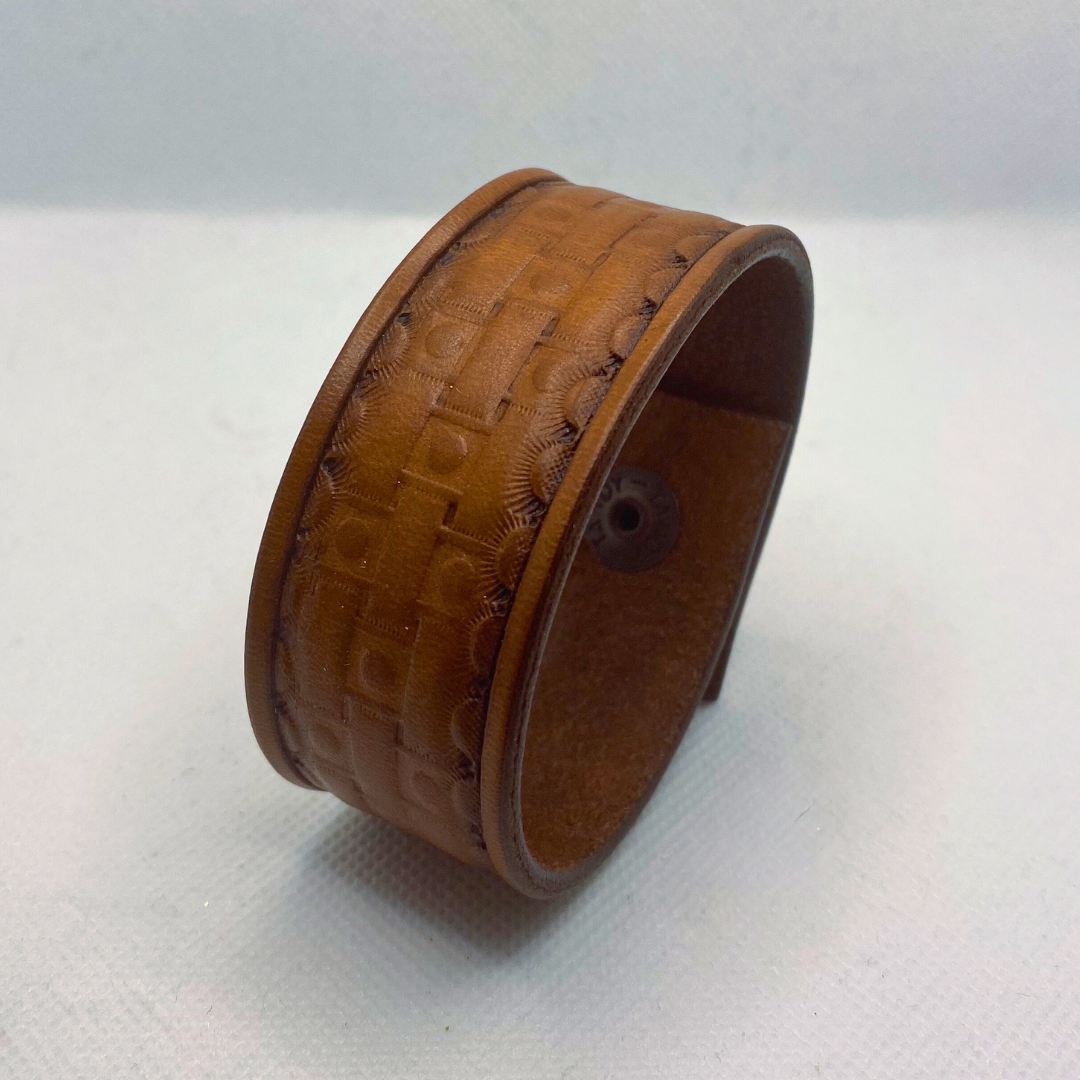 Brown Leather Basketweave Embossed Cuff