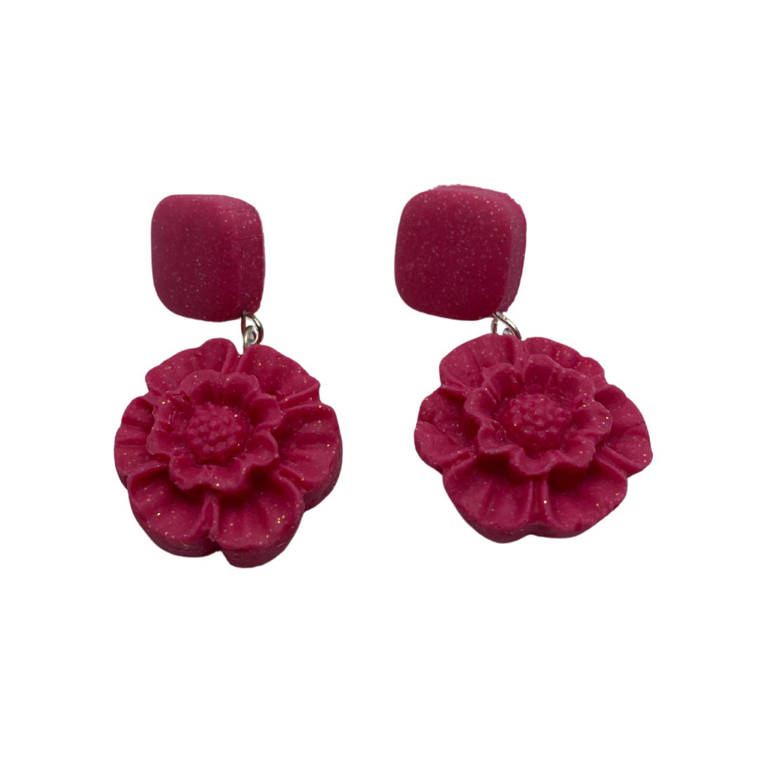 Pink Shimmery Flower Polymer Clay Earrings