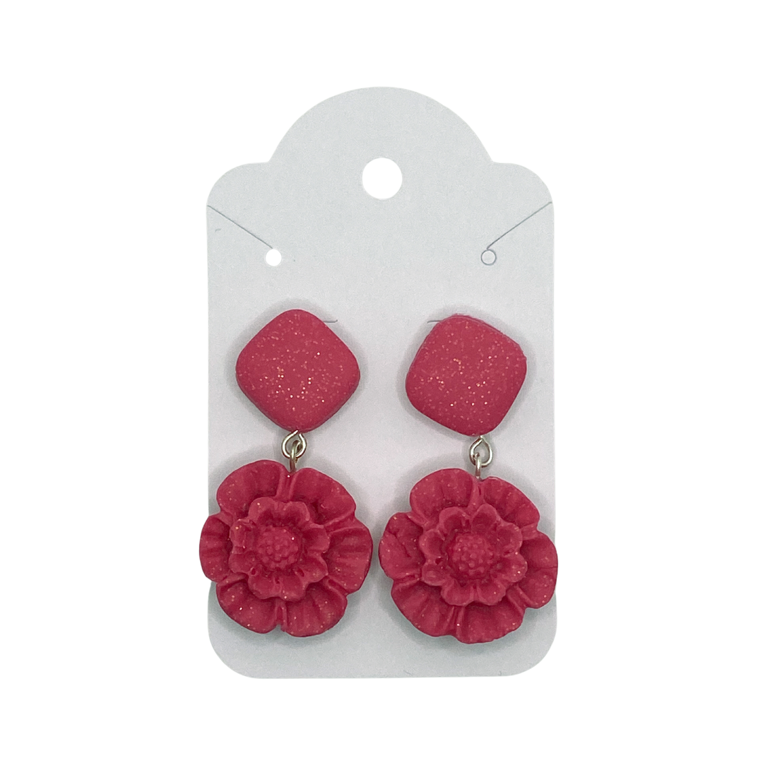 Pink Shimmery Flower Polymer Clay Earrings