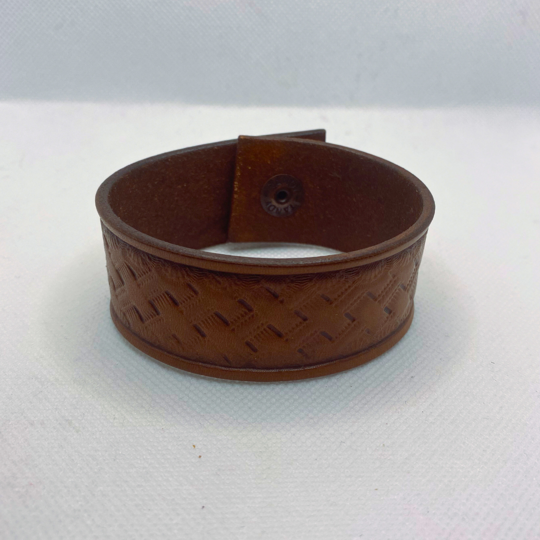 Brown Basketweave Leather Cuff