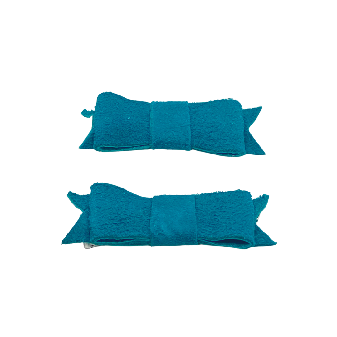 Teal Leather Bow Hair Clip Barrette Set