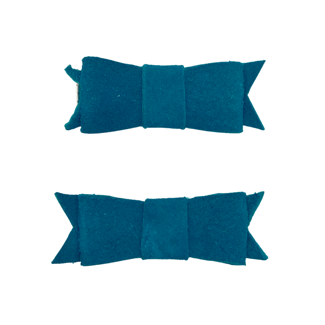 Teal Leather Bow Hair Clip Barrette Set