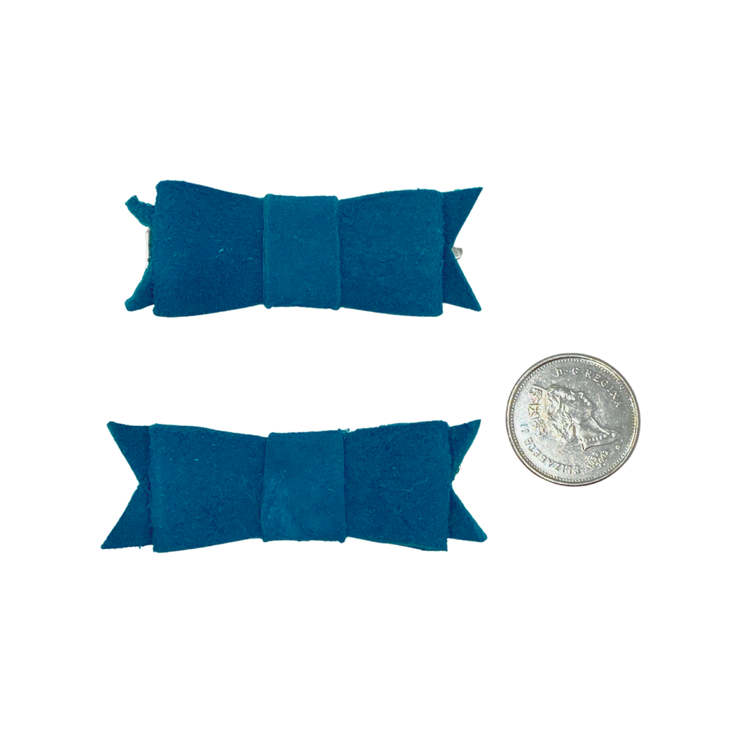 Teal Leather Bow Hair Clip Barrette Set