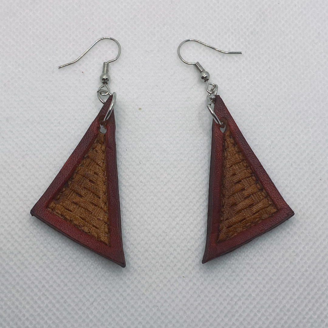 Red Triangle Leather Earrings