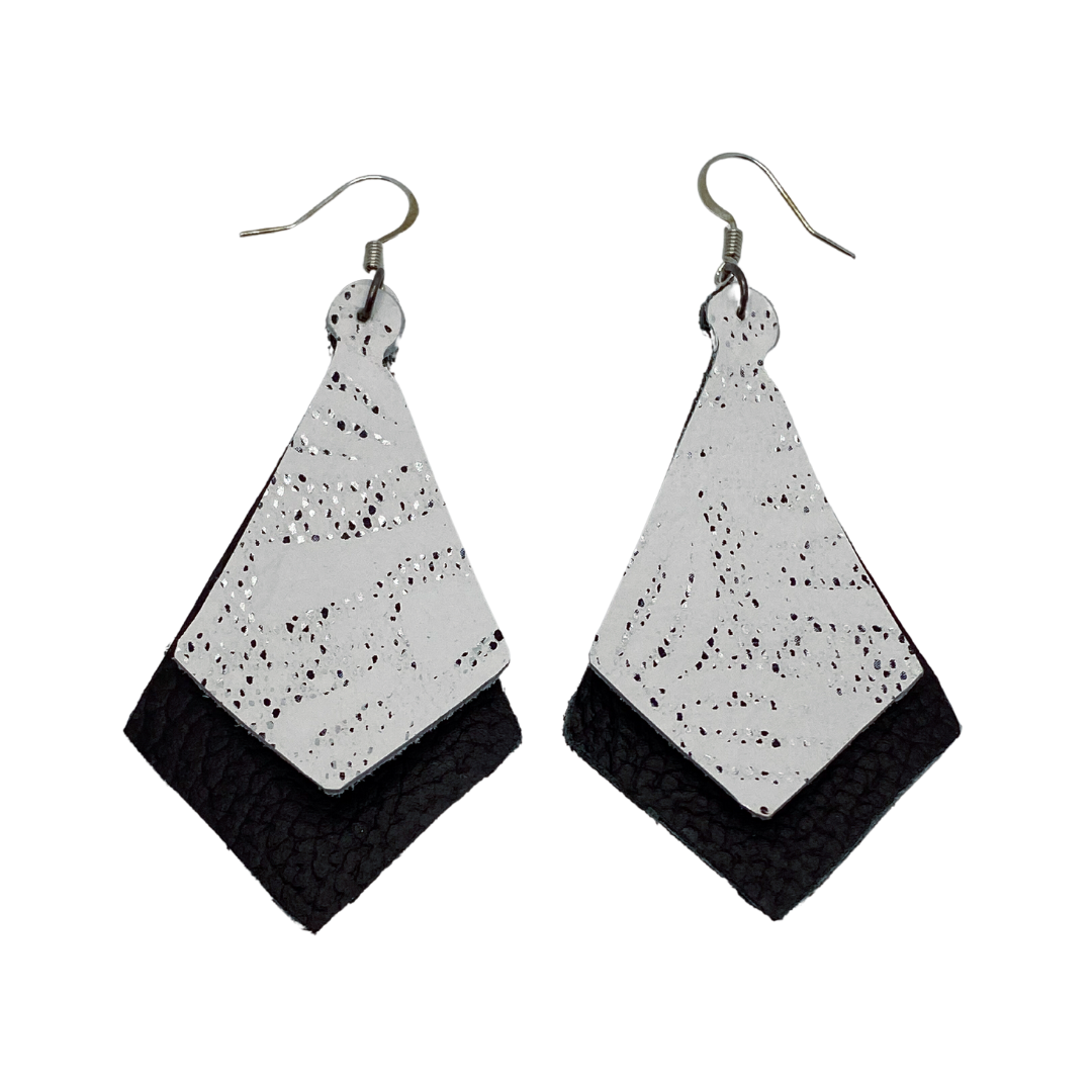 Black and White Diamond Leather Earrings