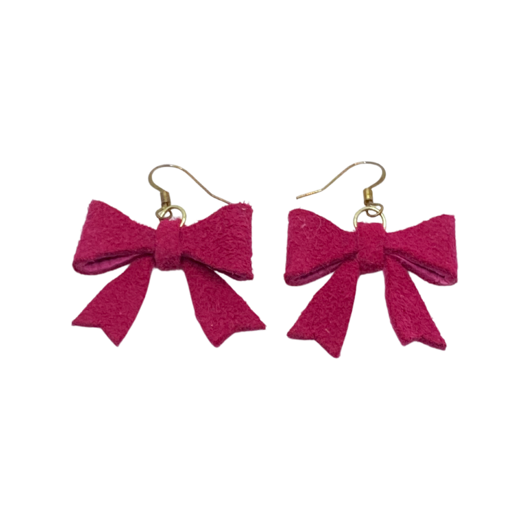 Magenta Leather Bow Earrings