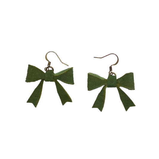 Olive Green Leather Bow Earrings