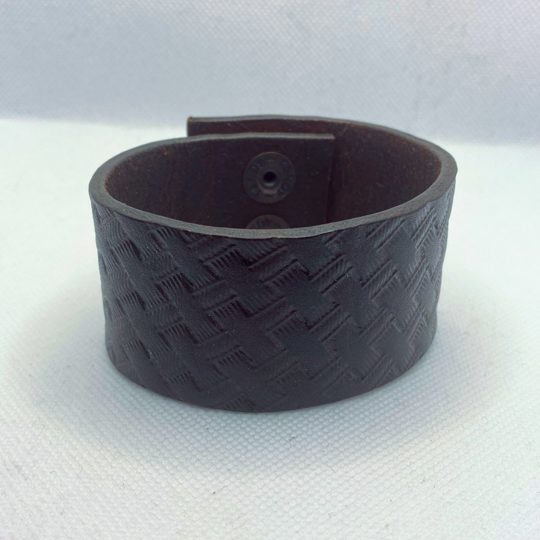 Dark Brown Basketweave Leather Cuff