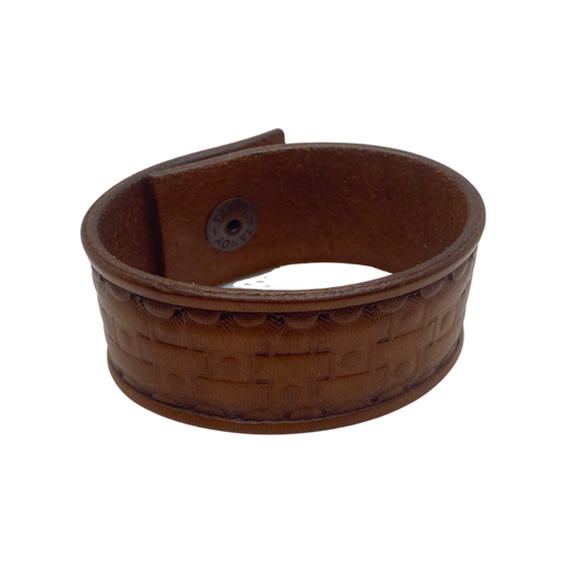 Brown Leather Basketweave Embossed Cuff