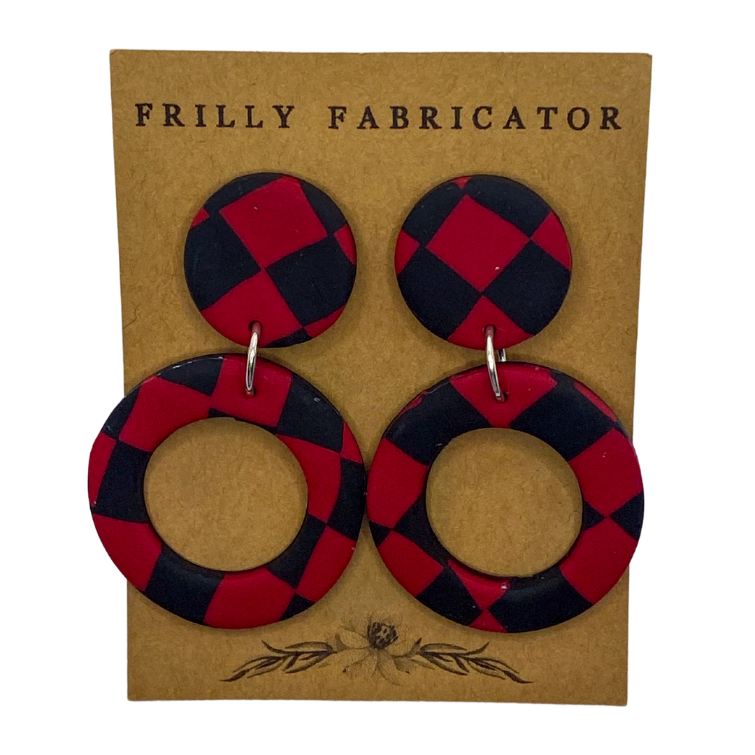 Red and Black Checkered Clay Earrings