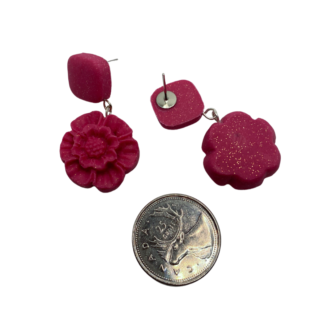 Pink Shimmery Flower Polymer Clay Earrings