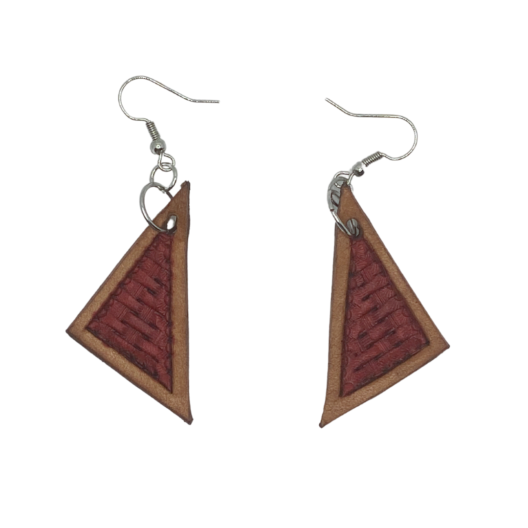 Red Triangle Leather Earrings