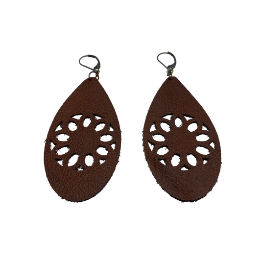Brown Leather Flower Cut-out Earrings