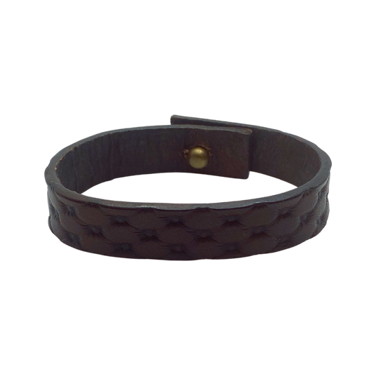 Brown Leather Tuck and Roll Texture Bracelet