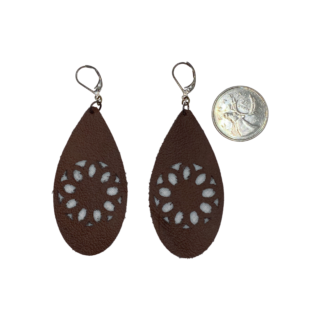 Brown Leather Flower Cut-out Earrings